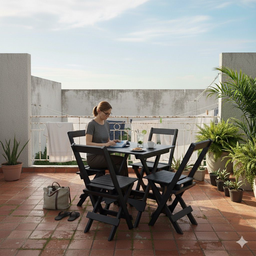 Mesa + 4 Cadeiras Dobráveis - Conjunto completo perfeito para bares, restaurantes e eventos.