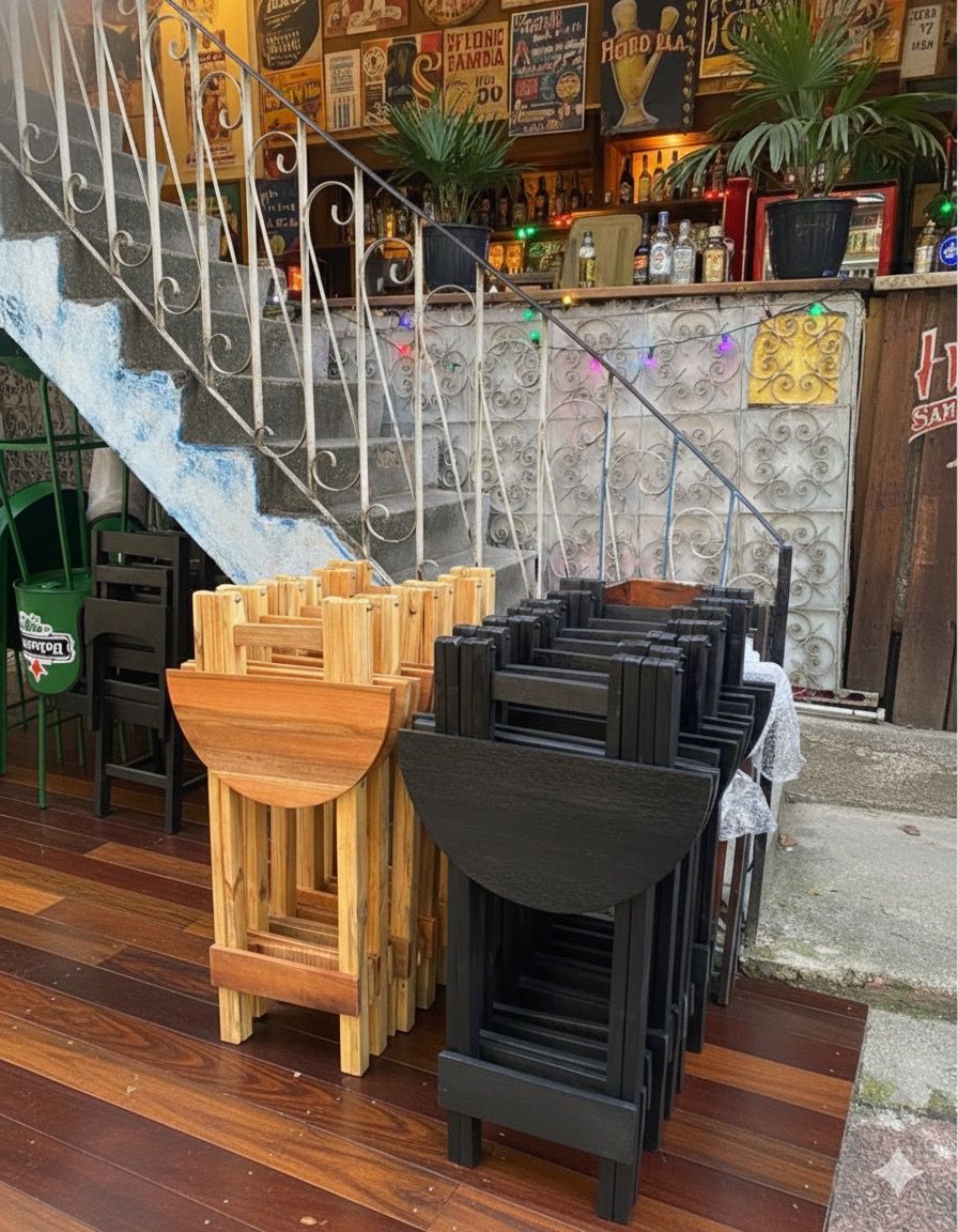 Mesa Bistrô Dobrável - Mesa elegante e prática, ideal para varandas, cozinhas e estabelecimentos comerciais.